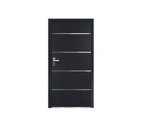 Vente-unique - Porte d'entrée en acier pleine et inox H207 x L100 cm anthracite - épaisseur 55 mm - poussant droit - NAXARA