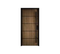 Vente-unique - Porte d'entrée en acier pleine et inox H207 x L100 cm effet noyer - épaisseur 68 mm - poussant gauche - LUSADA