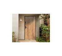 Vente-unique-Porte d'entrée en acier pleine H207 x L100 cm effet chêne - poussant droit - AGUEDA