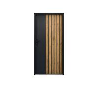 Vente-unique - Porte d'entrée pleine en acier H207 x L100 cm anthracite avec rayures effet chêne - épaisseur 68 mm - poussant droit - COBRITA