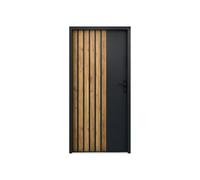 Vente-unique - Porte d'entrée pleine en acier H207 x L100 cm anthracite avec rayures effet chêne - épaisseur 68 mm - poussant gauche - COBRITA