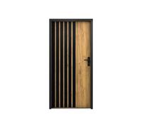 Vente-unique - Porte d'entrée pleine en acier H207 x L100 cm effet chêne avec rayures noires - épaisseur 68 mm - poussant gauche - COBRITA