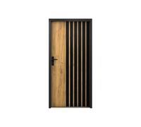 Vente-unique - Porte d'entrée pleine en acier H207 x L100 cm effet chêne avec rayures noires - épaisseur 68 mm - poussant droit - COBRITA