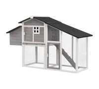 Poulailler en bois avec enclos - 4 poules - L. 173 x P. 64 x H. 108 cm - Blanc et gris - LEVAS