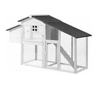 Vente-unique - Poulailler en Bois avec enclos - 4 Poules - L. 173 x P. 64 x H. 108 cm - Blanc - LEVAS