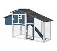 Vente-unique - Poulailler en Bois avec enclos - 4 Poules - L. 173 x P. 64 x H. 108 cm - Bleu et Blanc - LEVAS