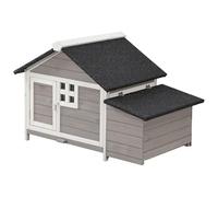 Vente-unique - Poulailler en Bois avec pondoir - 2 Poules - L. 106 x P. 64 x H.71 cm - Blanc et Gris - ANSER