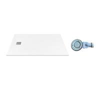Vente-unique - Receveur de douche extra plat à poser ou à encastrer recoupable en résine SMC avec siphon - Blanc - 160 x 90 cm - MIRNOSA