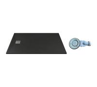 Receveur de douche extra plat à poser ou à encastrer recoupable en résine SMC avec siphon - Noir - 120 x 90 cm - MIRNOSA