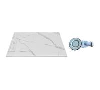 Receveur de douche extra plat à poser ou à encastrer recoupable en résine SMC avec siphon - Blanc marbré - 140 x 90 cm - LYROSA