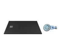 Vente-unique - Receveur de douche extra plat à poser ou à encastrer recoupable en résine SMC avec siphon - Noir - 160 x 90 cm - MIRNOSA
