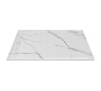 Vente-unique - Receveur de douche extra plat à poser ou à encastrer recoupable en résine SMC - Blanc marbré - 140 x 90 cm - LYROSA