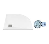 Vente-unique - Receveur de douche extra plat à poser ou à encastrer recoupable en résine SMC en quart de cercle avec siphon - Blanc - 80 x 80 cm - SYFORSA