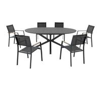 Vente-unique - Salle à Manger de Jardin en Aluminium : Une Table Ronde Extensible L.150/200 cm et 6 fauteuils empilables - Anthracite - YOHA de MYLIA