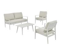 Vente-unique - Salon de Jardin en Aluminium : Un canapé 2 Places, 2 fauteuils et Une Table Basse - Blanc avec Coussins Beiges - TAVINYA de MYLIA