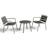 Vente-unique - Salon de Jardin en métal - 2 fauteuils Bas empilables et Une Table d'appoint Ronde - Gris Anthracite - MIRMANDE de MYLIA