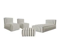 Vente-unique - Salon de Jardin en Tissu Bouclette 4 Places : 1 méridienne, 2 fauteuils et Un Pouf - Rayé Blanc et Beige - NOUMARA de MYLIA