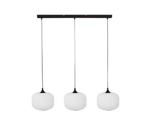 Vente-unique - Suspension en métal et verre 3 abat-jours - L. 99 x H. 128 cm - Noir et blanc - GLENORA