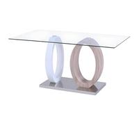 Vente-unique Table à Manger Ayane - 6 Couverts - Verre trempé et MDF - Chêne & Blanc