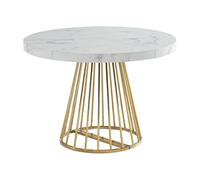 Vente-unique - Table à Manger Extensible 2 à 12 Personnes en MDF et Acier - Effet marbre Blanc et doré - FIRELA