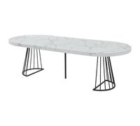 Vente-unique - Table à Manger Extensible 2 à 12 Personnes en MDF et Acier - Effet marbre Blanc et Noir - FIRELA