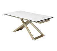 Vente-unique - Table à Manger Extensible 6 à 10 Personnes en céramique, Verre trempé et métal - Effet marbre Blanc et Doré - XERENA de Maison Céphy
