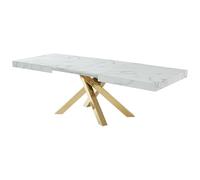 Table à manger extensible 6 à 10 personnes en MDF et métal - Effet marbre blanc et doré - CATONAV