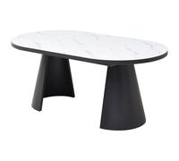 Table à manger extensible 6 à 10 personnes en MDF et métal - Effet marbre blanc et Noir - KORIZEA