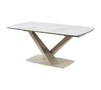 Table à manger extensible 6 à 10 personnes en verre trempé, céramique et métal - Effet marbre blanc et beige - MALATA de Maison Céphy