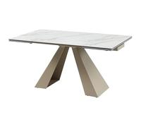 Vente-unique - Table à Manger Extensible 6 à 10 Personnes en Verre trempé, céramique et métal - Effet marbre Blanc et Beige - LOZIPA de Maison Céphy