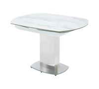 Vente-unique - Table à Manger Extensible TALICIA - 4 à 6 Couverts - Céramique et Acier - Effet Marbre, Blanc