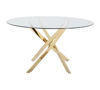 Vente-unique-Table à Manger Ronde 6 Personnes en Verre trempé et métal doré - Transparent - Cosima