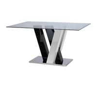 Vente-unique - Table à Manger Winch - 6 Personnes - MDF & Verre trempé - Noir & Blanc