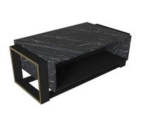 Vente-unique-Table Basse avec 1 Niche - Effet marbre Noir et Doré - COMEBI