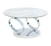 Vente-unique - Table Basse avec Plateaux pivotants - Céramique, Verre trempé et métal - Effet marbre Blanc - Joline de Maison Céphy