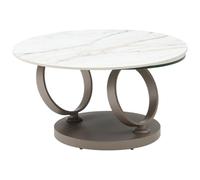 Vente-unique-Table Basse avec Plateaux pivotants en céramique, Verre trempé et métal Taupe - Effet marbre Blanc - Joline de Maison Céphy