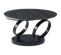 Vente-unique - Table Basse avec Plateaux pivotants Joline - Céramique et Verre trempé - Effet marbre Noir
