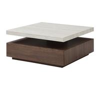 Table basse pivotante avec 1 tiroir en MDF - Effet travertin et naturel foncé - KYRIA