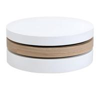 Vente-unique - Table Basse pivotante Ronde avec 1 Niche en MDF - Blanc et Naturel Clair - Janita