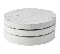 Vente-unique - Table Basse pivotante Ronde avec 1 Niche en MDF - Effet marbre Blanc et Blanc laqué - Janita