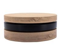 Vente-unique - Table Basse Ronde pivotante Janita - 3 Plateaux modulables, Finition Bois Naturel & Noir, Design Moderne et Pratique, avec Niche intégrée pour Un Salon élégant et Fonctionnel