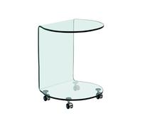 Vente-unique - Table d'appoint à roulettes en Verre trempé courbé - Transparent - TILPY
