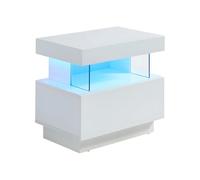 Vente-unique - Table de Chevet 1 tiroir et 1 Niche - avec LEDs - MDF - Blanc laqué - Fabio II