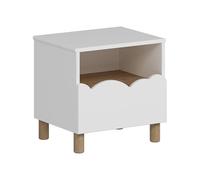 Vente-unique - Table de Chevet avec 1 tiroir et 1 Niche - Blanc et Naturel - NUBORELA