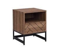 Vente-unique - Table de chevet CARATANA avec 1 tiroir et 1 niche - structure MDF aspect bois naturel et acier noir, design industriel moderne, rangement pratique pour chambre ou studio, meuble compact