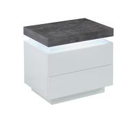Table de chevet - 2 tiroirs - MDF Laqué - Avec LEDs - Coloris : Blanc et béton - HALO II