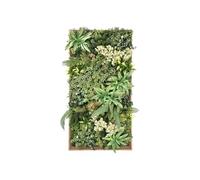 Vente-unique - Tableau végétal synthétique H. 55 x L. 106 cm- Cadre naturel, feuillage vert - WOODIL