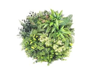Vente-unique - Tableau végétal synthétique rond - D.50cm - Cadre naturel, feuillage vert - BOISI