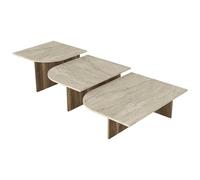 Vente-unique - Tables Basses gigognes - Effet travertin Beige et Naturel foncé - OMELINA