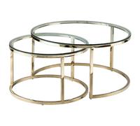 Vente-unique - Tables Basses gigognes en Verre trempé et Acier Inoxydable - Doré - MAEVANE II